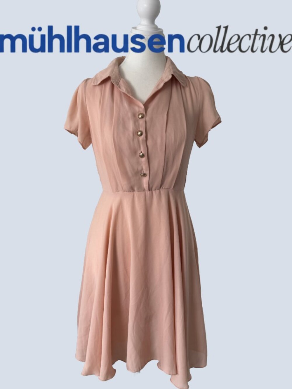 Vintage Peach Short-Sleeve Midi Dress